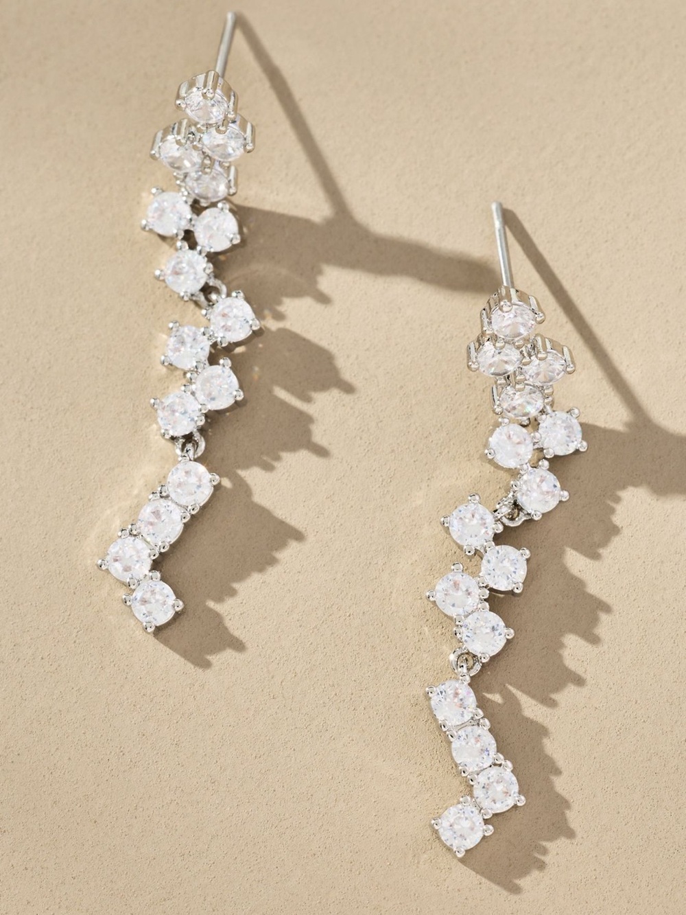 Anthropologie Silver Wavy Crystal Drop Earrings Clear Stones NEW